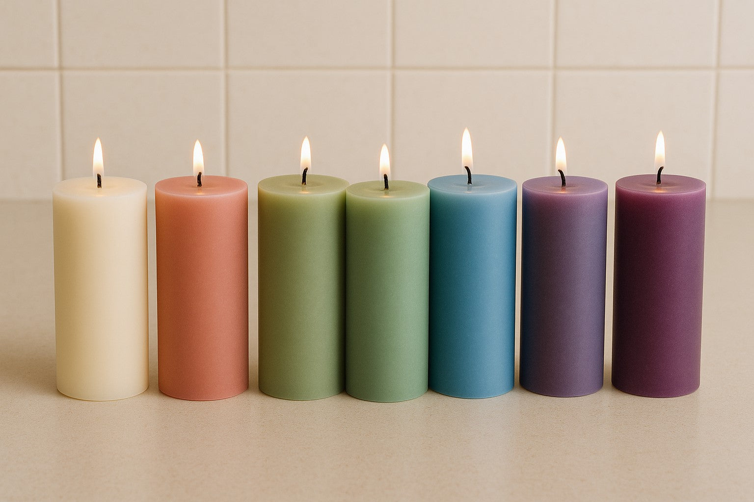 pillar candles in various colors