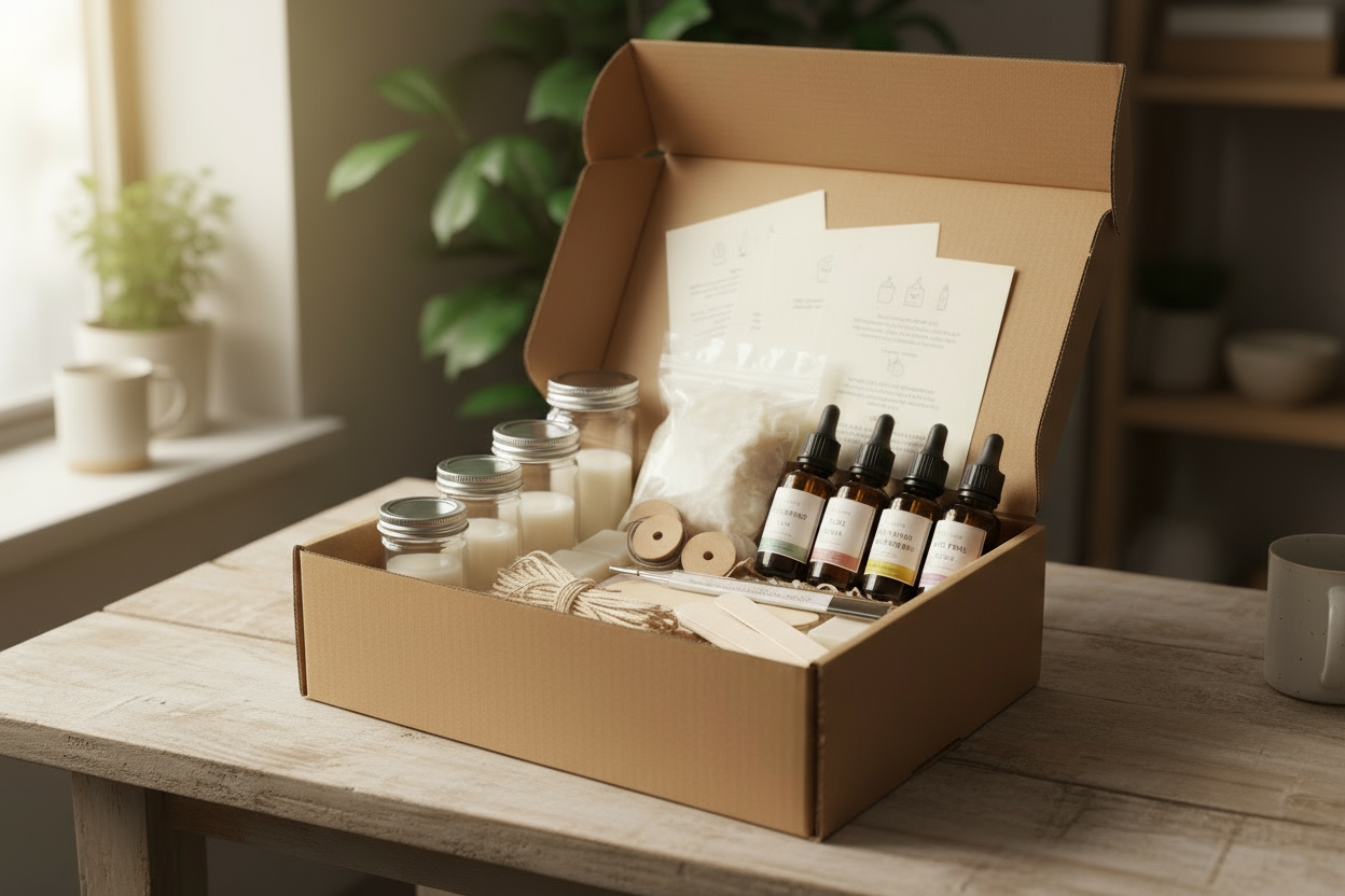 open box displaying a candle making diy kit