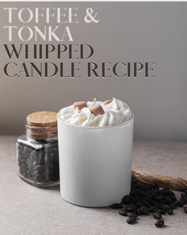 toffee and tonka soy candle with whipped soy wax on top