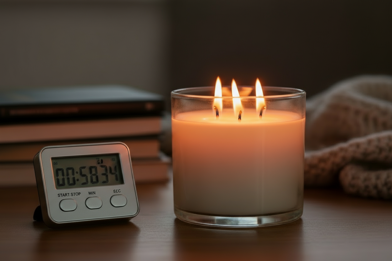 burning candle and timer