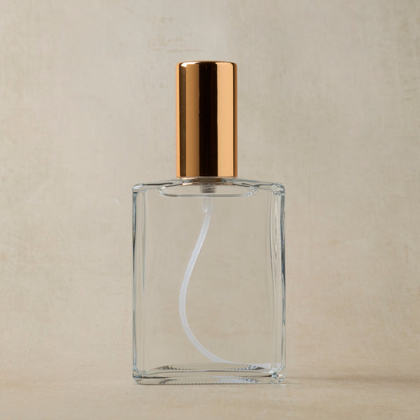 4 oz Glass Bottle with Gold Sprayer & Cap - Zoom Media 1