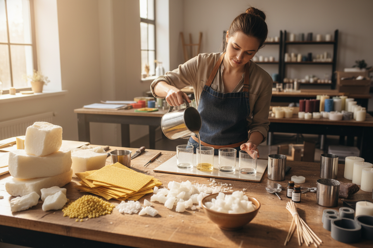 someone makin soy wax candles in a candle making workshop