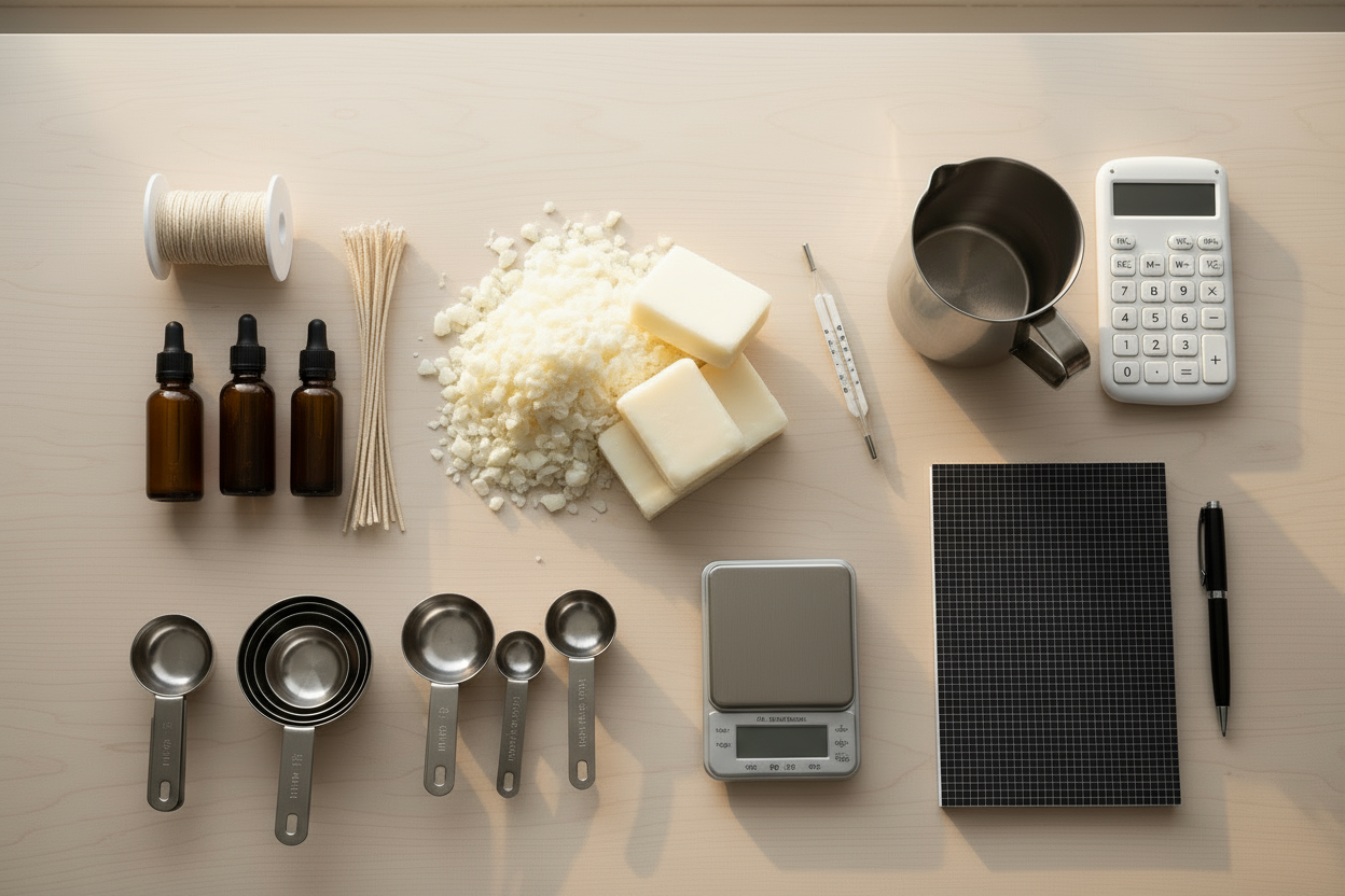 candle making supplies and a calculator