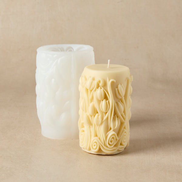 Textured Floral Pillar Silicone Mold
