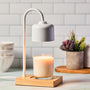 White & Wood Arched Candle Warmer Lamp