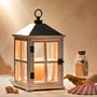 Weathered White Wooden Candle Warmer  Lantern